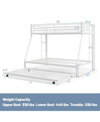 Twin Over Full Metal Slats Bunk Bed Frame with Trundle, Guard Rail & Ladders