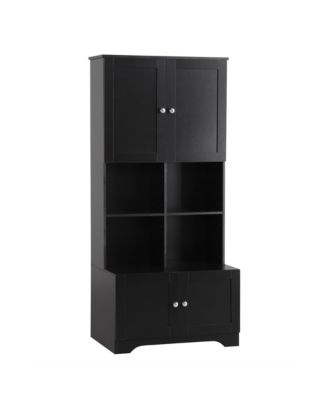 Tall and Wide Bathroom Floor Storage Cabinet, Bathroom Storage Unit, Freestanding Cabinet with 4 Doors, Adjustable Shelves, Open multi-layer Shelves