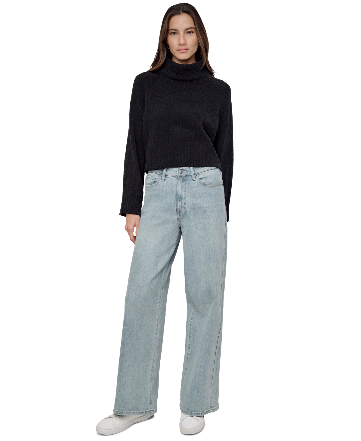 DKNY JEANS WOMEN'S CROPPED MOCK NECK CHENILLE SWEATER 