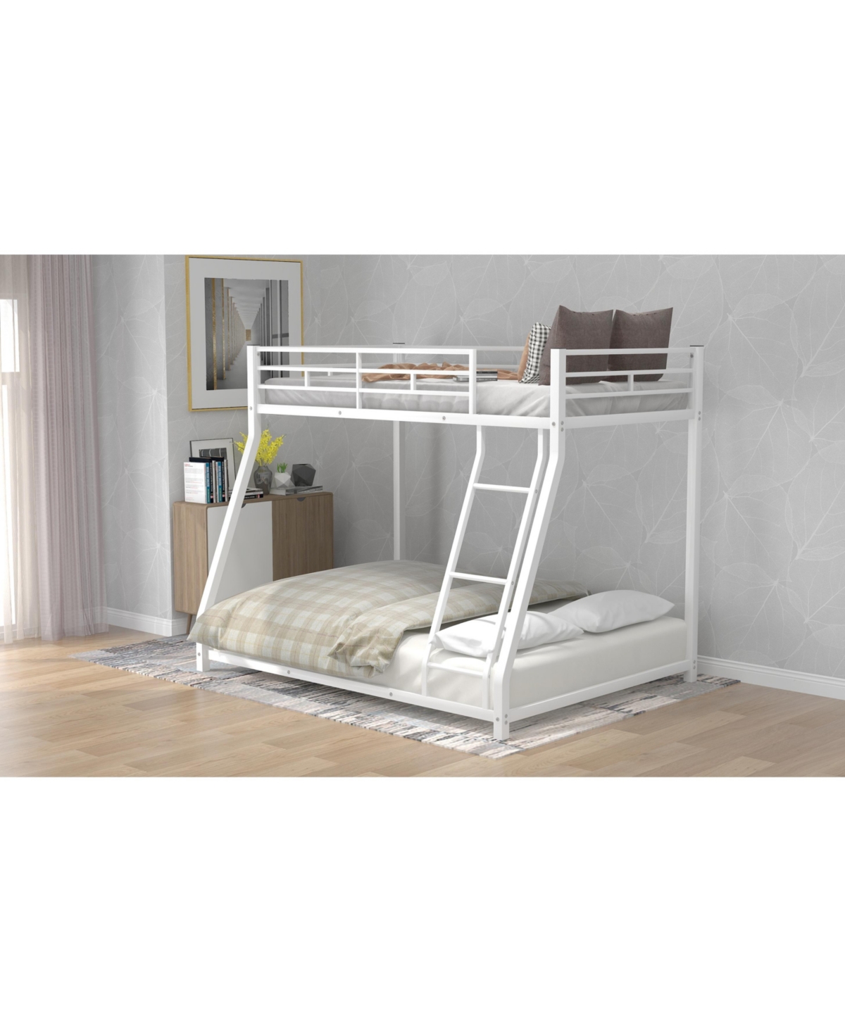 Slickblue Twin Over Full Metal Floor Bunk Bed Sturdy Design for Kids and Teens