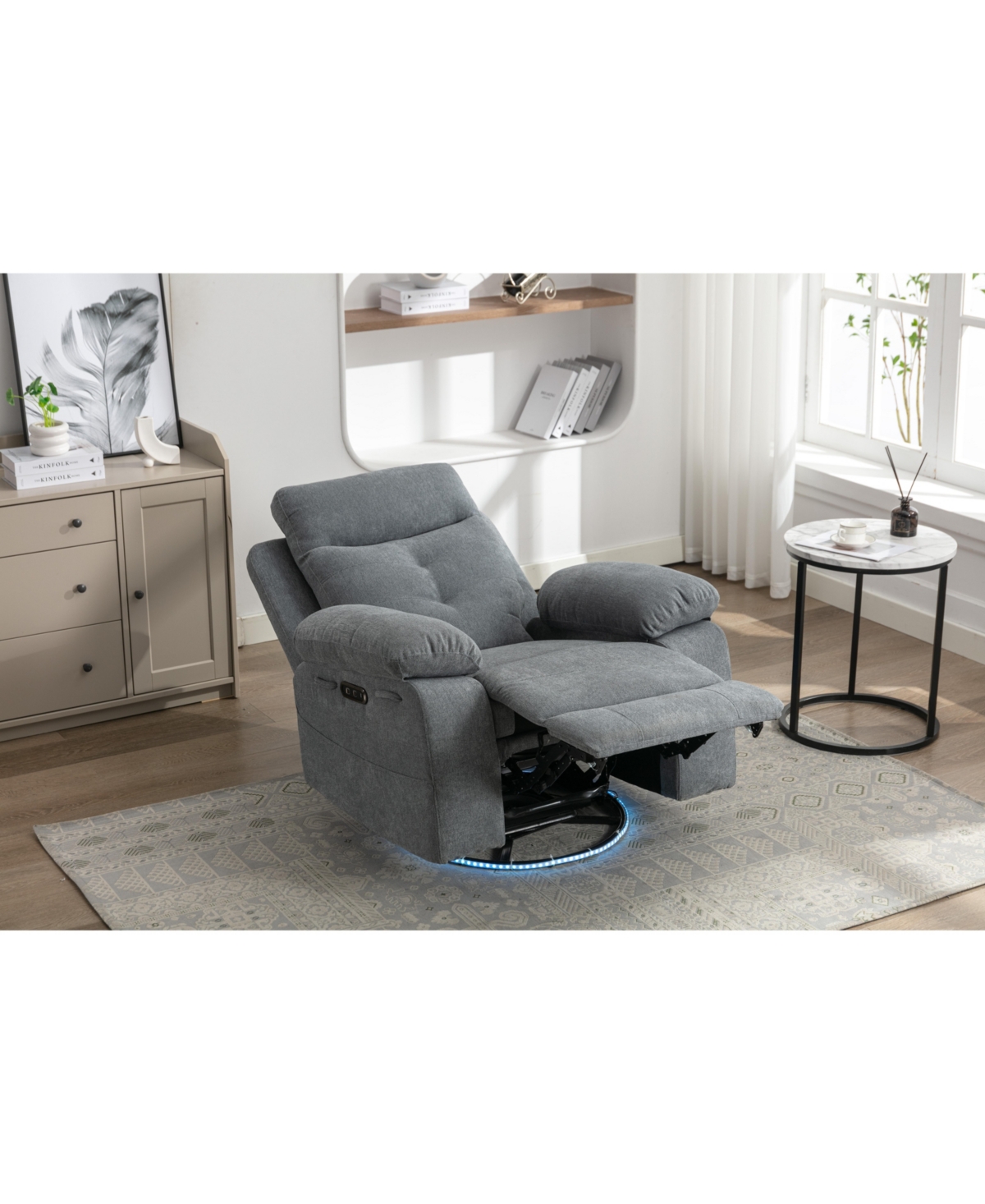 Streamdale Furniture Power Recliner Glider Chair With Bluetooth Speaker 270 Degree Swivel With Led Light Side Arm With Storage Pockets Usb+Type C Char