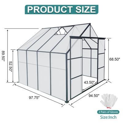 8x8 Ft Double Door Greenhouse with Raised Base