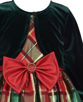 Bonnie Jean Little Girls Taffeta Plaid Dress with Velvet Cardigan, 2-Piece  Set - Macy's