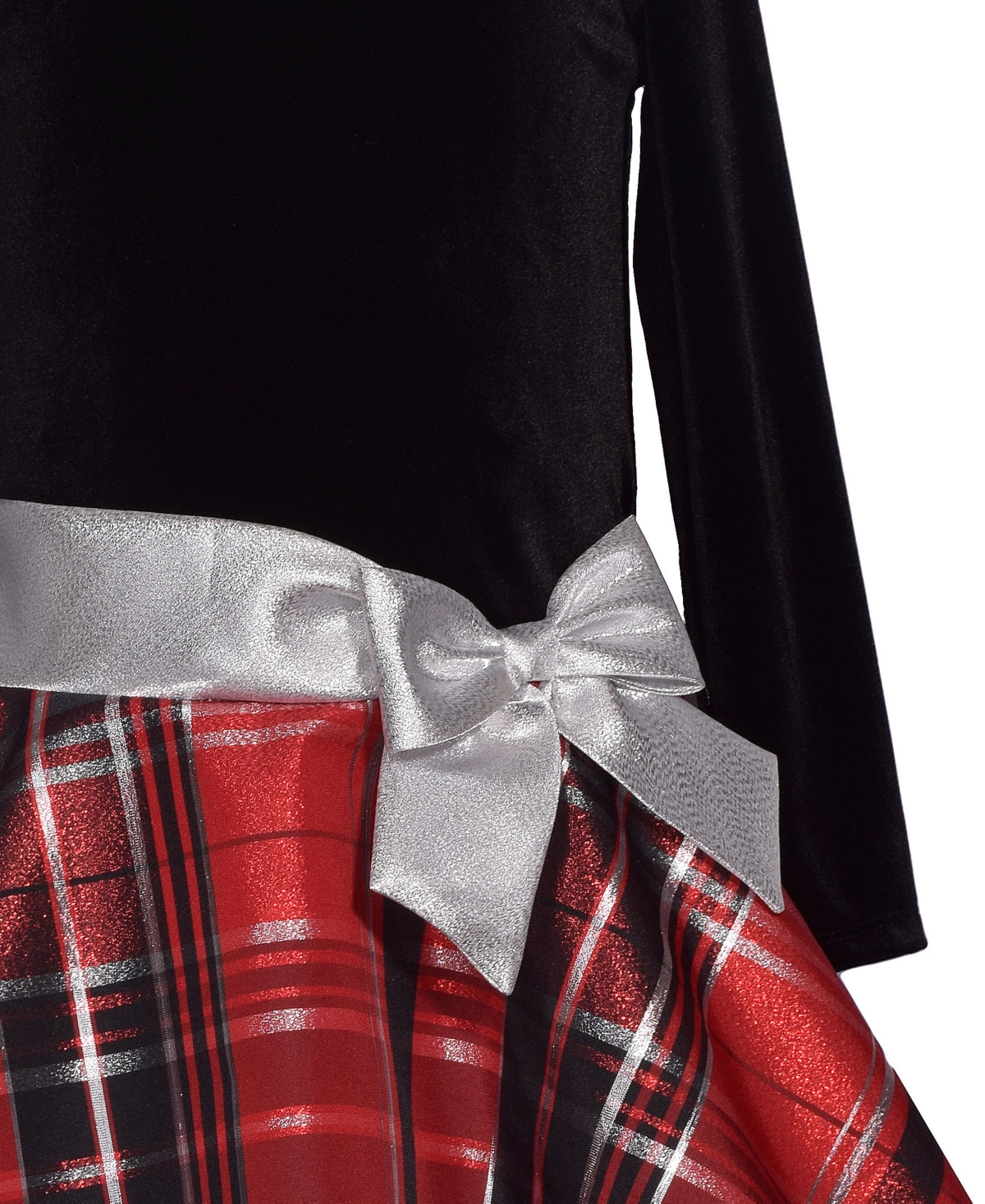 Bonnie Jean Little Girls Long Sleeved Stretch Velvet Top to Plaid Hipster with Exposed Crinoline and Side bow