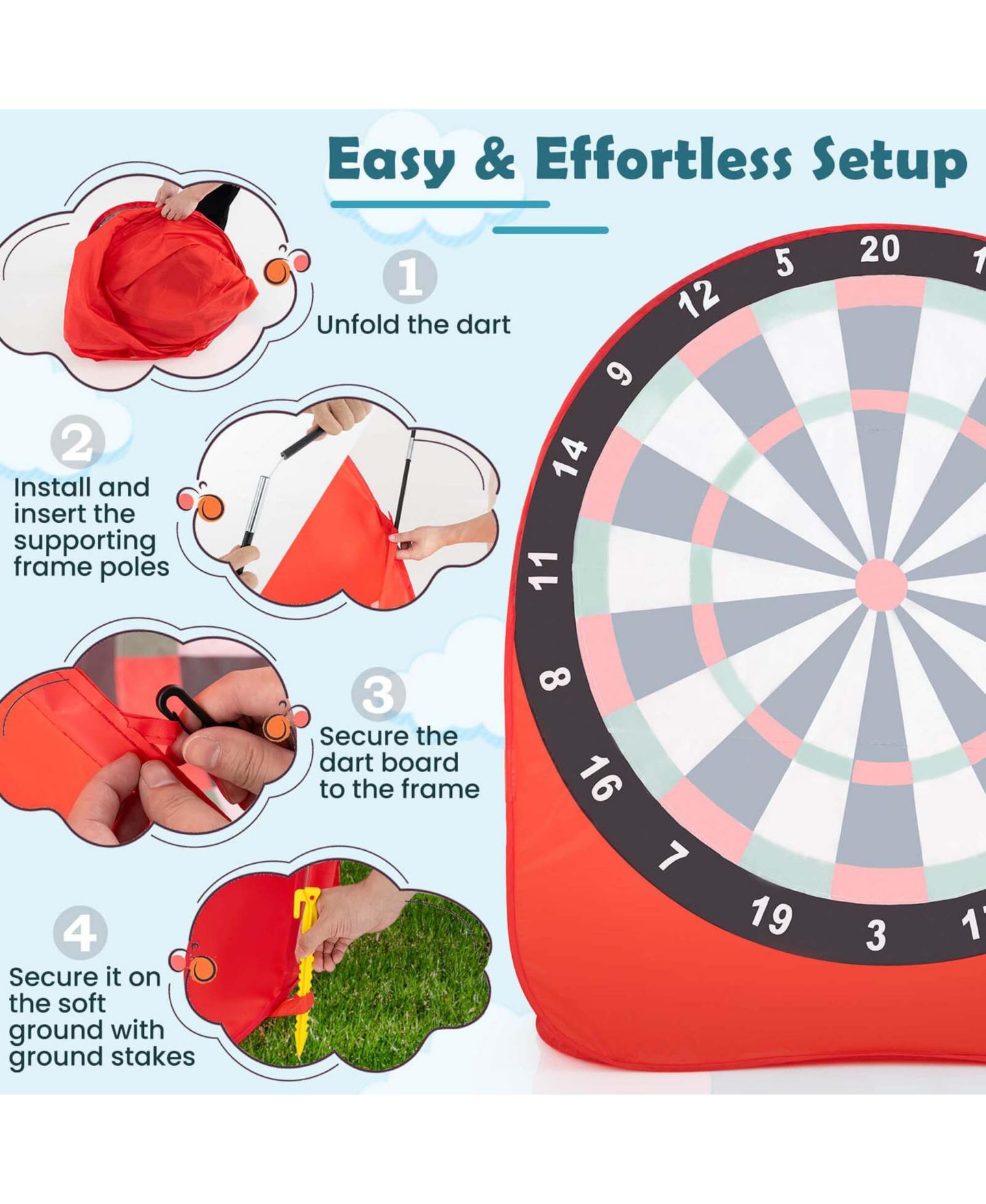 Детская игрушка Costway Giant Dart Board with 4 Kick Balls, Ages 6+, цвет: Красный — фото 4