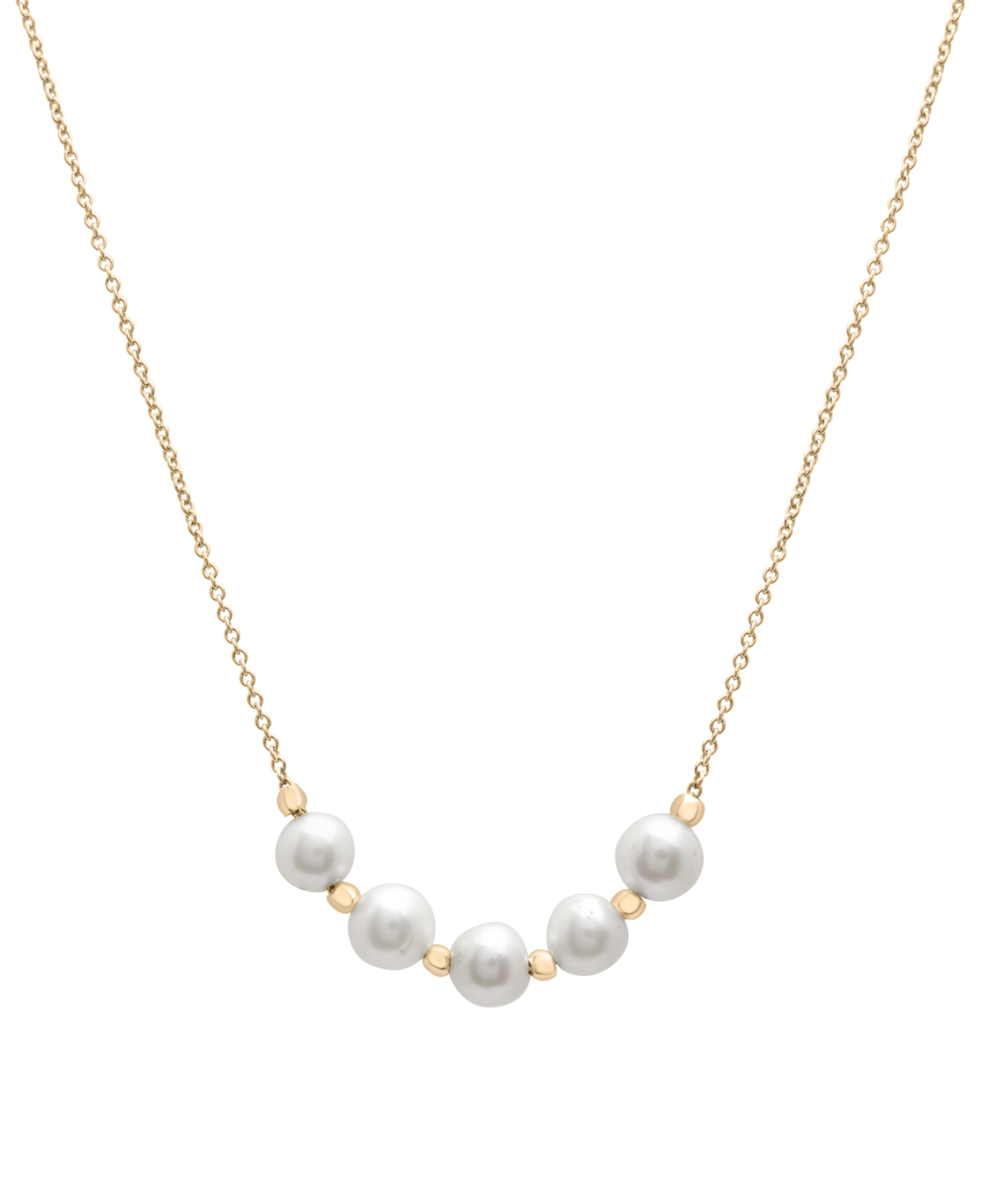Shop Macy's Cultured Freshwater (5mm) & Gold Bead 18" Collar Necklace In 14k Gold In White