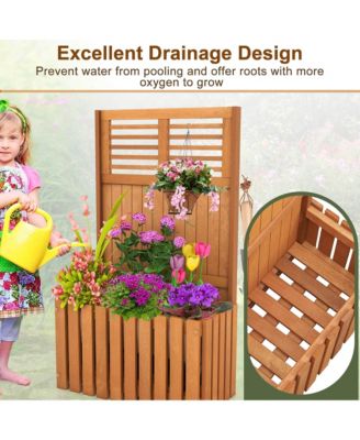 1 PCS Wooden Plant Stand Raised Garden Bed with Trellis & Planter Box Privacy Screen