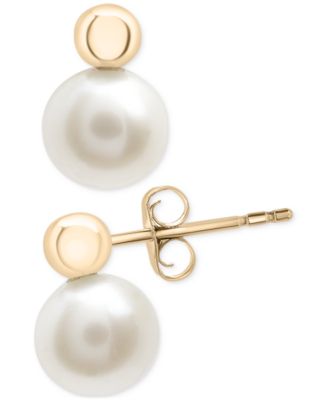 Macy's - Cultured Freshwater Pearl (7mm) & Gold Bead Stud Earrings in 10k Gold