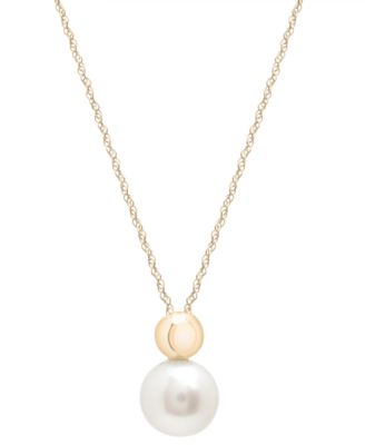 Macy's - Cultured Freshwater Pearl (6mm) & Gold Bead 18" Pendant Necklace in 10k Gold