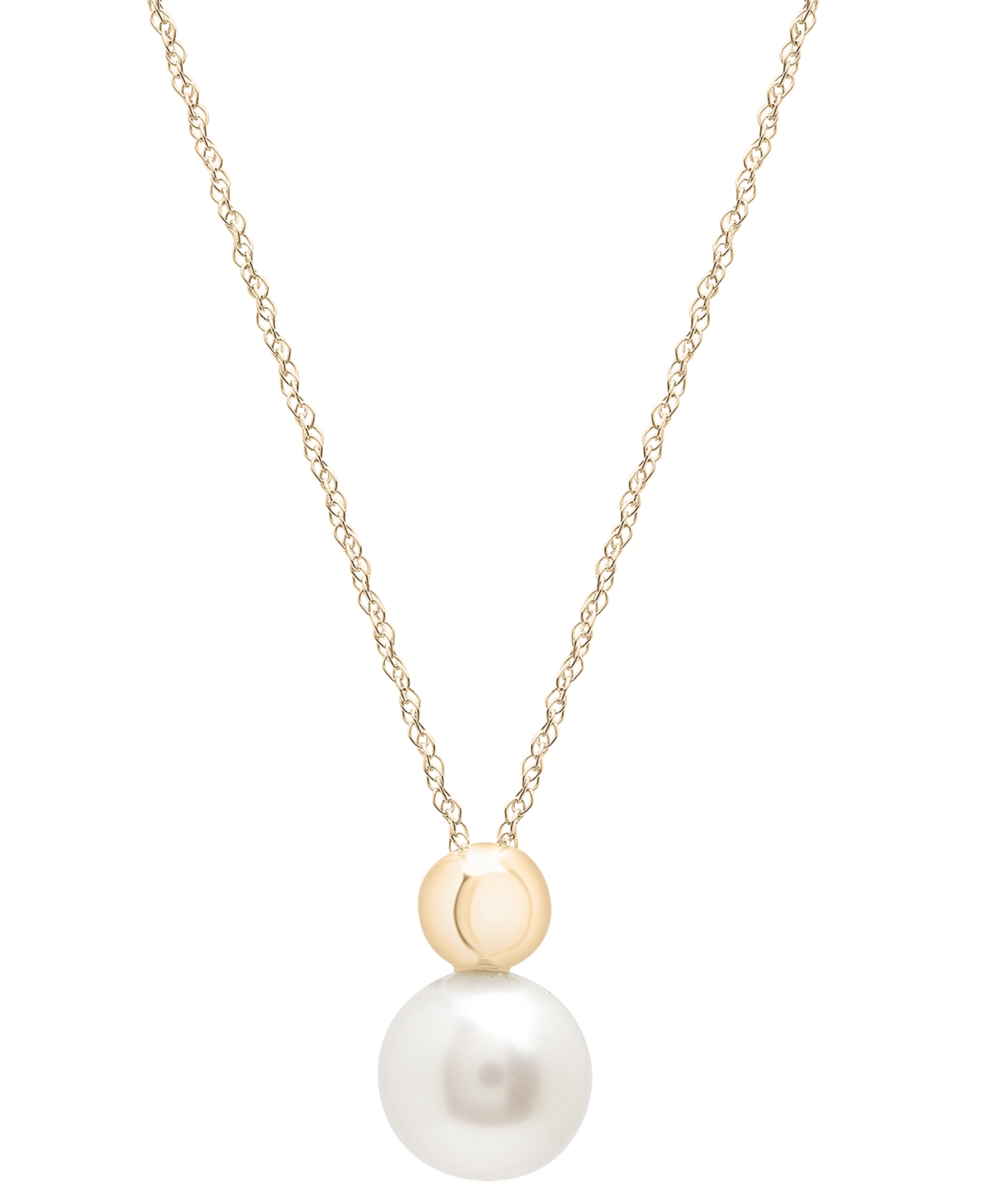 Cultured Freshwater Pearl (6mm) & Gold Bead 18" Pendant Necklace in 10k Gold - White