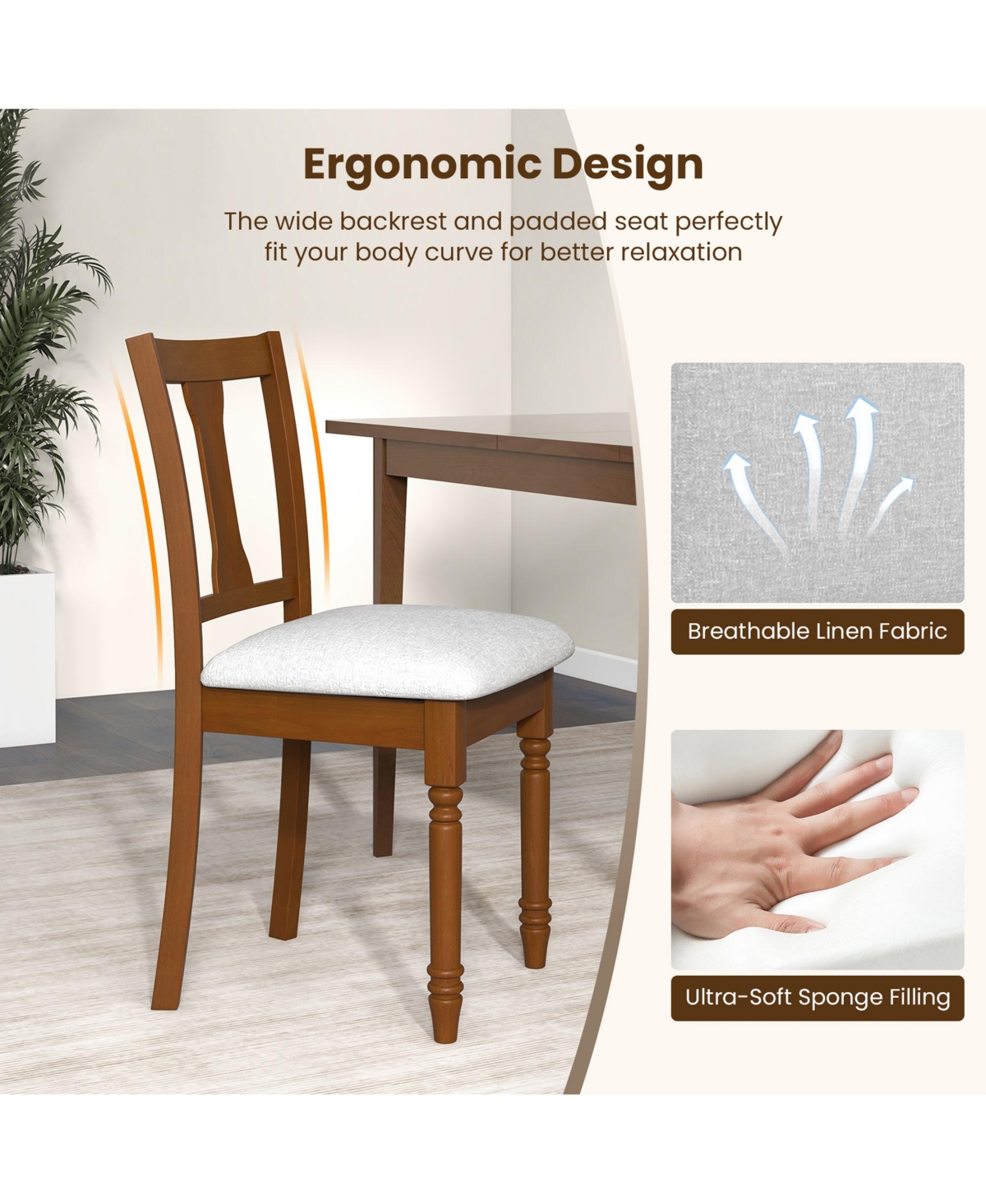 Gymax Set of 4 Upholstered Wooden Dining Chair w/ Seat Storage Space Brown - Brown + light gray