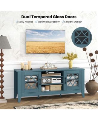 TV Stand for TVs up to 65" with 3-Position Adjustable Shelves Tempered Glass Doors