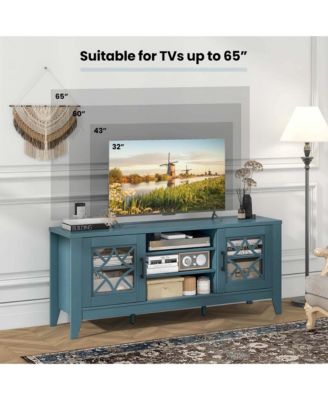 TV Stand for TVs up to 65" with 3-Position Adjustable Shelves Tempered Glass Doors
