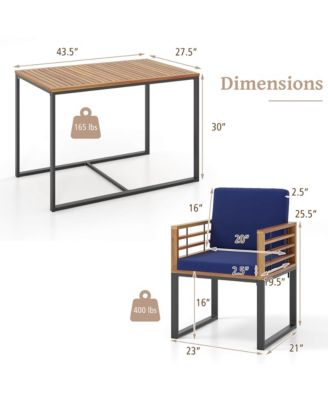 3 PCS Patio Dining Table Set with Bistro Chairs Large Coffee Table Seat Cushions