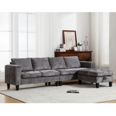5-Seat Fabric Modular Sofa with Ottoman & Reversible Chaise