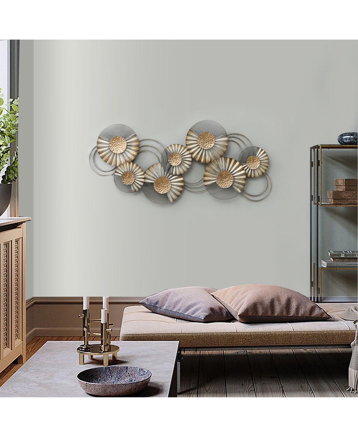 LuxenHome W Distressed Metal Modern Flower Wall Decor