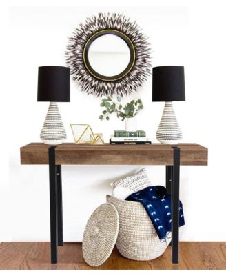 Oak Finish MDF Wood Black Metal Console Entry Table