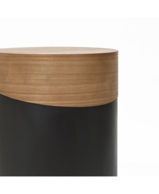 Natural Wood and Metal Round Drum Modern Accent End Side Table