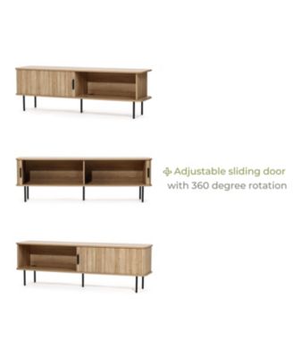 1 PC MDF Wood Modern TV Stand with Storage and Slatted Sliding Doors for TVs Up to 65" TV Stand