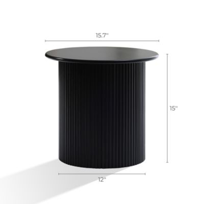 15'' Small Accent Table Compact Size Black Fluted Fir & MDF Wood Round Side Tables