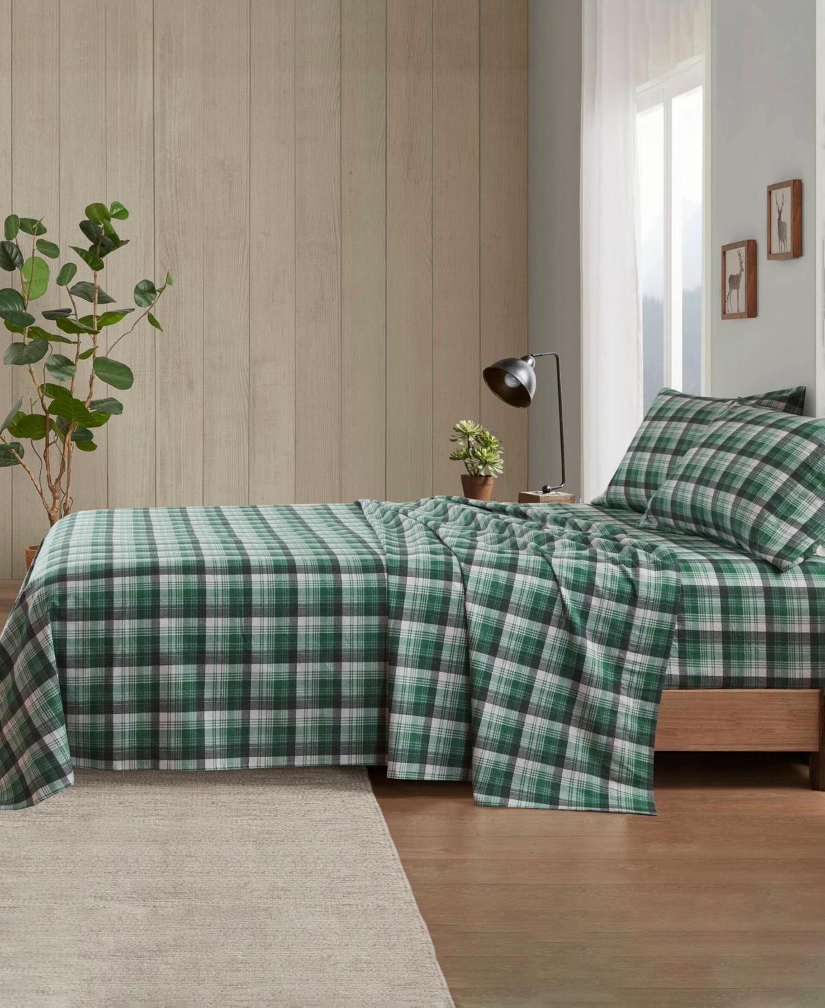 Woolrich Printed Flannel 4-pc. Sheet Set, Full In Green Plaid