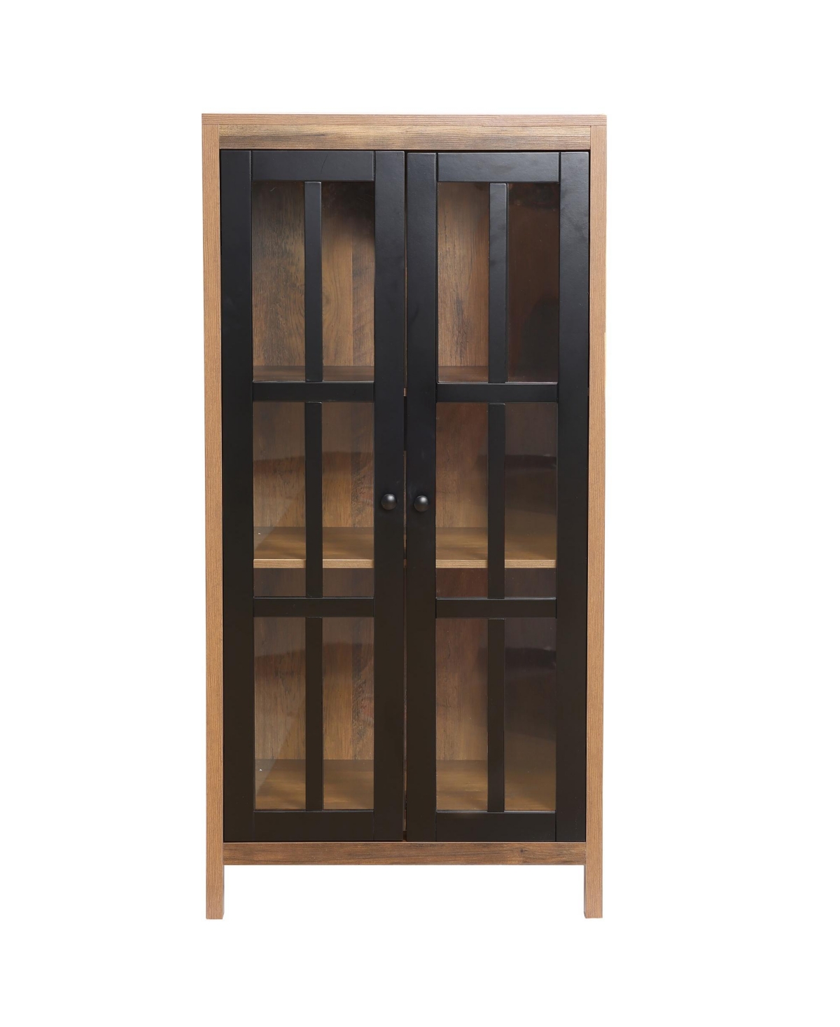 Luxenhome Natural Wood Glass 2-door Accent Cabinet In Brown