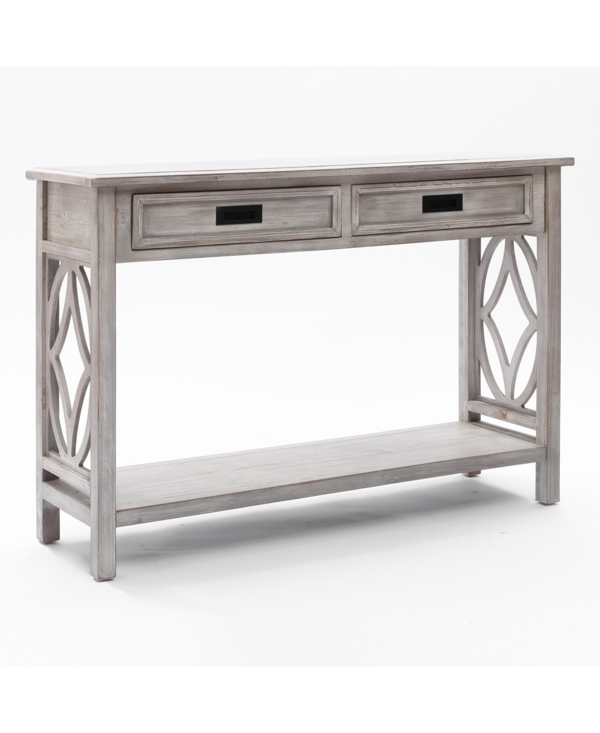 LUXENHOME GRAY WOOD 2-DRAWER 1-SHELF CONSOLE AND ENTRY TABLE 