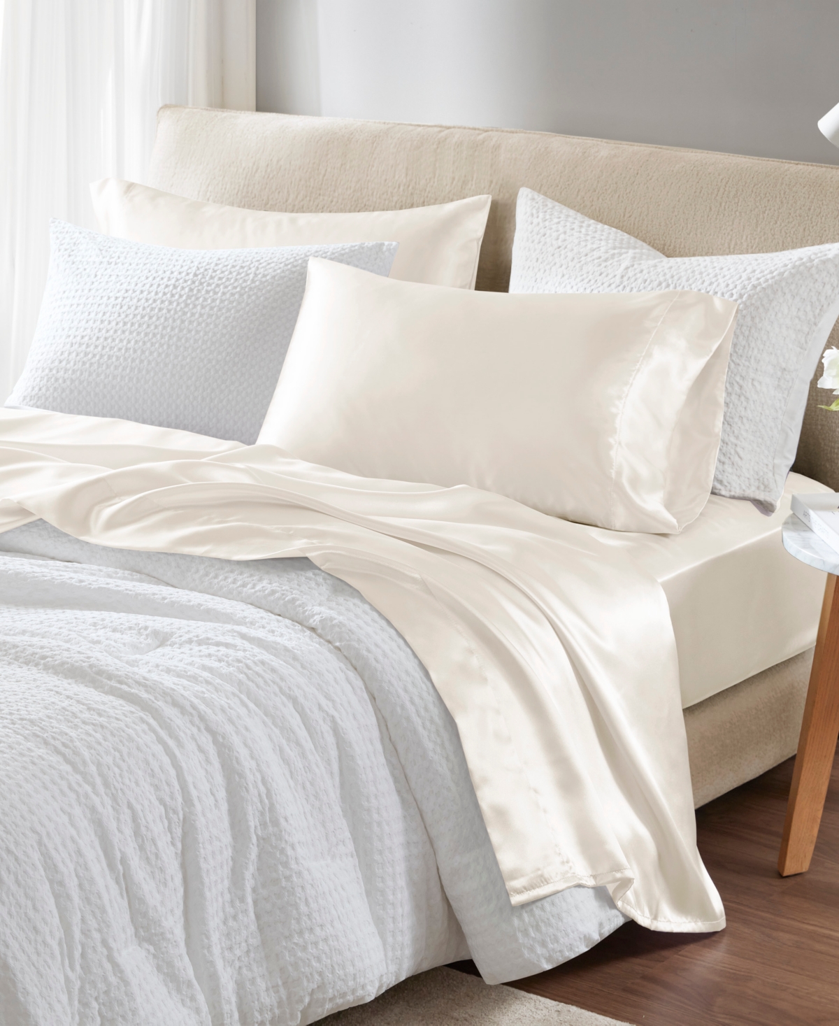 Madison Park Essentials Satin 7-pc. Sheet Set, Split King In Ivory