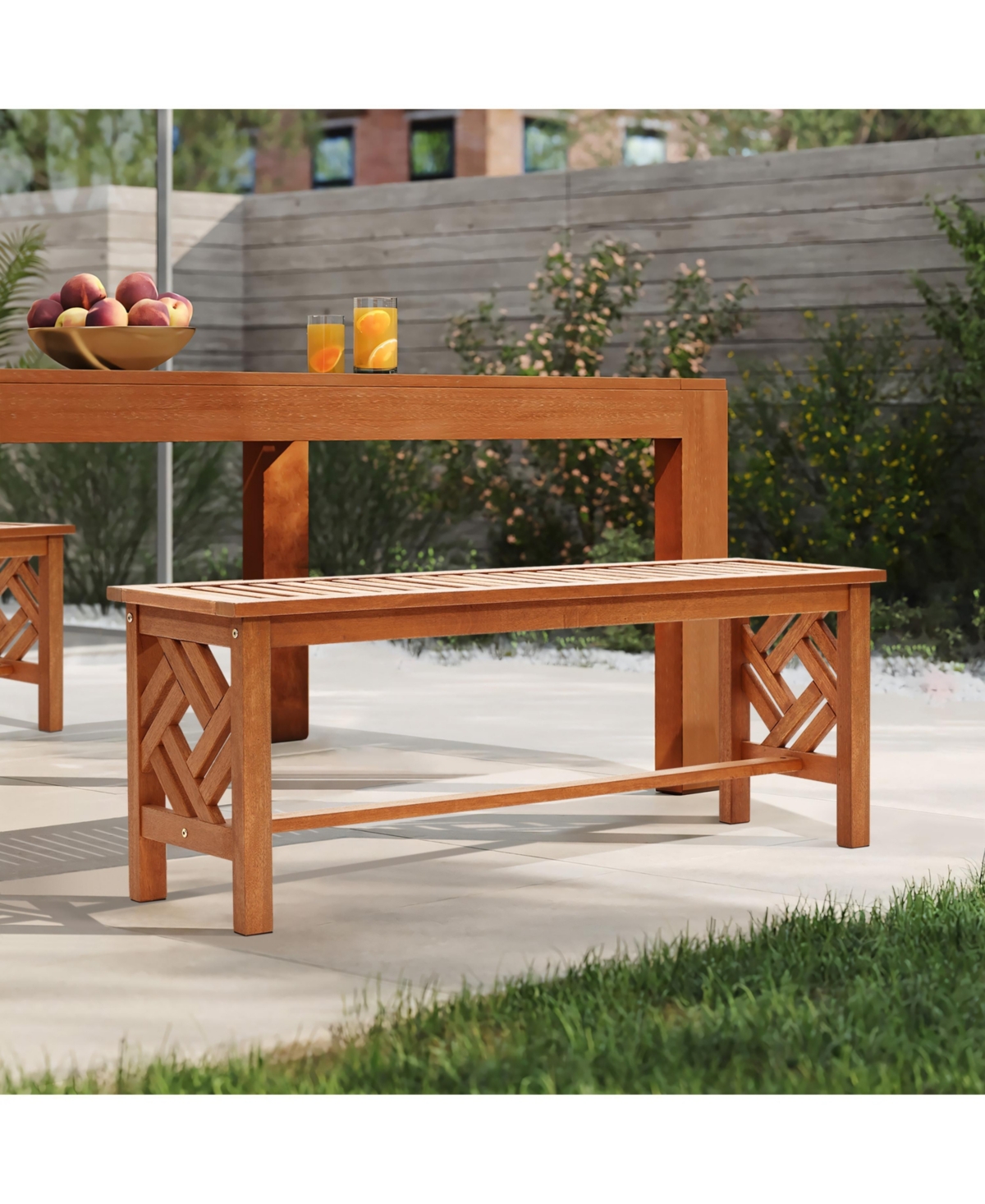 LuxenHome Carmel Solid Wood Outdoor Dining Bench