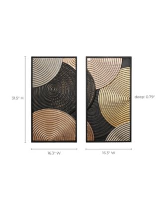 2-Pc Earth Tone Circles Abstract Rectangular Metal Wall Decor Set