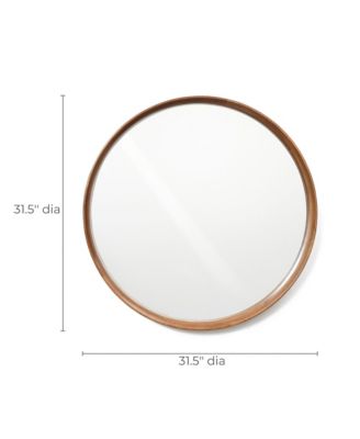 Natural Rubberwood Frame Round Wall Mirror