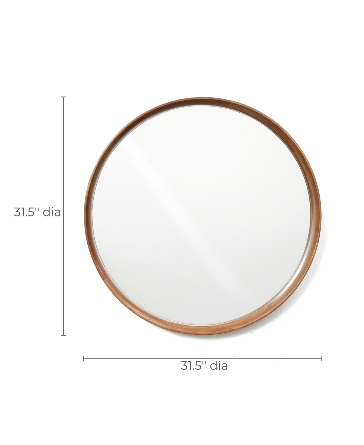 LuxenHome Natural Rubberwood Frame Round Wall Mirror
