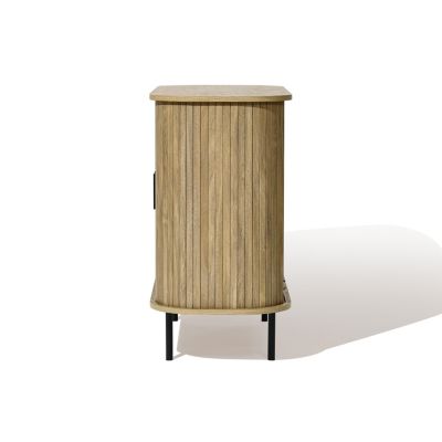 Mid-Century Modern 2-Door Accent Cabinet with Slatted Sliding Doors