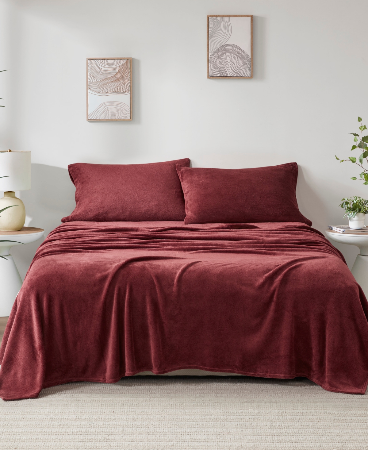 Sleep Philosophy Soloft Plush Micro-fleece 4-pc. Sheet Set, Queen In Burgundy
