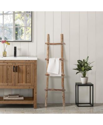 Solid Wood Natural 4-Rung 59-Inch Tall Blanket Ladder