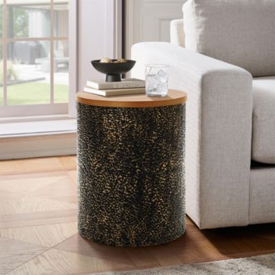 Black and Gold Hammered Iron Metal Table with MDF Wood Top