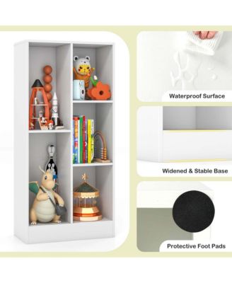 5-Cube Wooden Bookcase with Anti-Tip Kits and Storage Organizer for Kids' Room