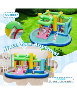 5-in-1 Inflatable Bounce House with Slide Splash Pool Ball Pit & Basket Hoop