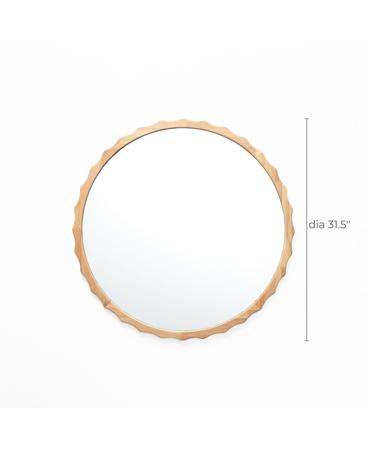LuxenHome 31.5-Inch RoundRubberwood Scalloped Frame Wall Mirror - Natural