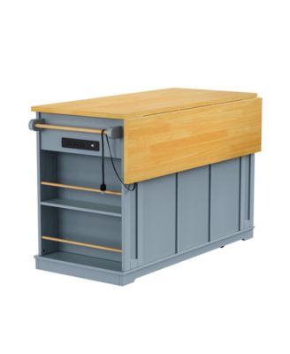 53" Drop Leaf, Power Outlet, Adjustable Shelves, Rolling Cart, Fridge-Inspired Racks Kitchen Island