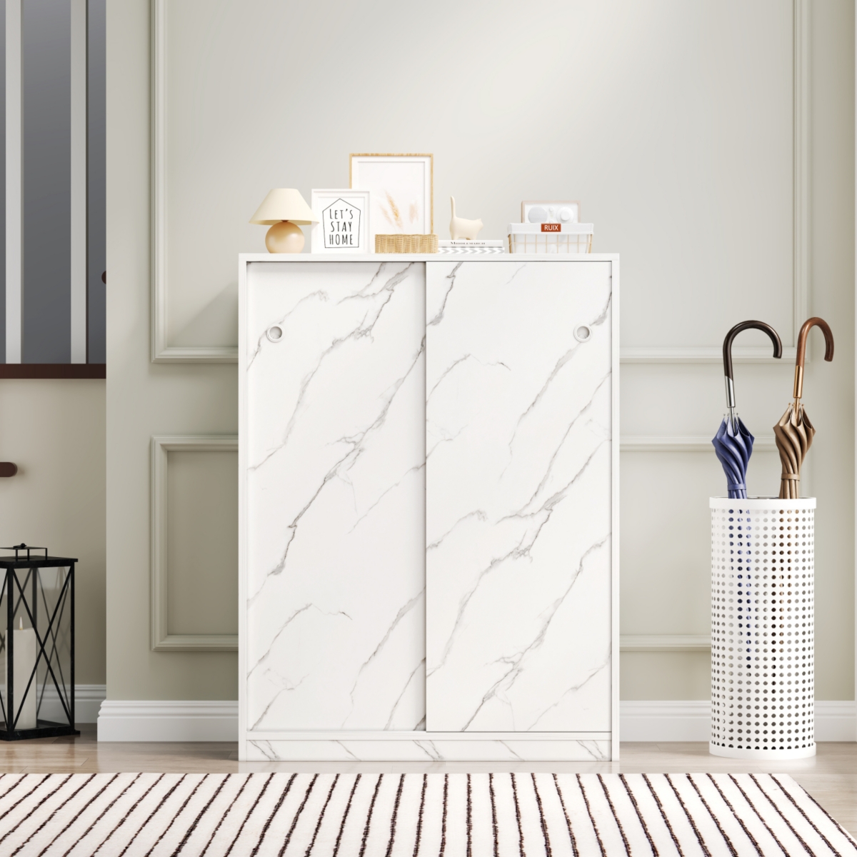 Streamdale Furniture Marble Sliding Shoe Cabinet with 6 Layers (30+ Pair Capacity)