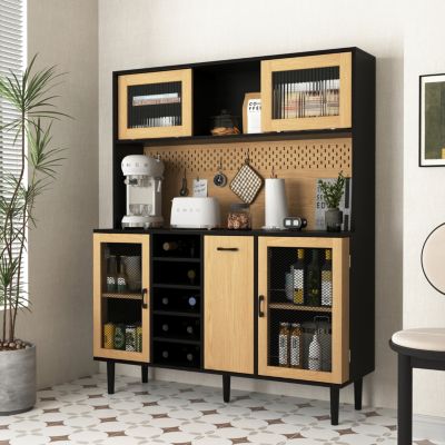 Streamdale Black & Natural Farmhouse Buffet Cabinet with Wine Rack
