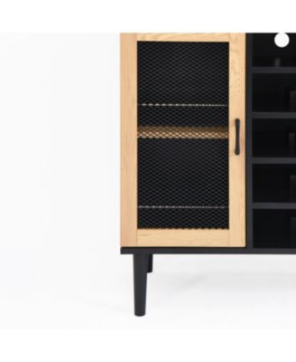 Streamdale Black & Natural Farmhouse Buffet Cabinet with Wine Rack