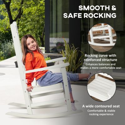 Outdoor Rocking Chair, All Weather-Resistant HDPE Rocking Patio Chairs with Rustic High Back, Armrests, Oversized Seat and Slatted Backrest, 350lbs Weight Capacity, White