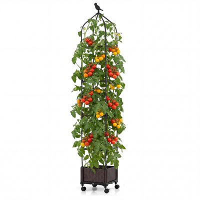 1 PCS Raised Garden Bed Tomato Cage Planter Box with PE-Coated Metal Trelli Wheels