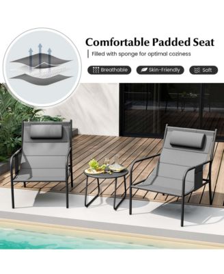 3 PCS Outdoor Bistro Set Breathable Seat Fabric & Cozy Headrest Metal for Yard