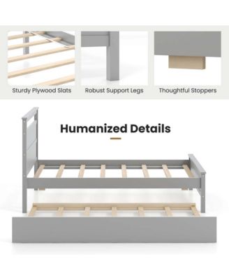 Twin Size Platform Bed with Trundle Pull-out Trundle Headboard & Footboard