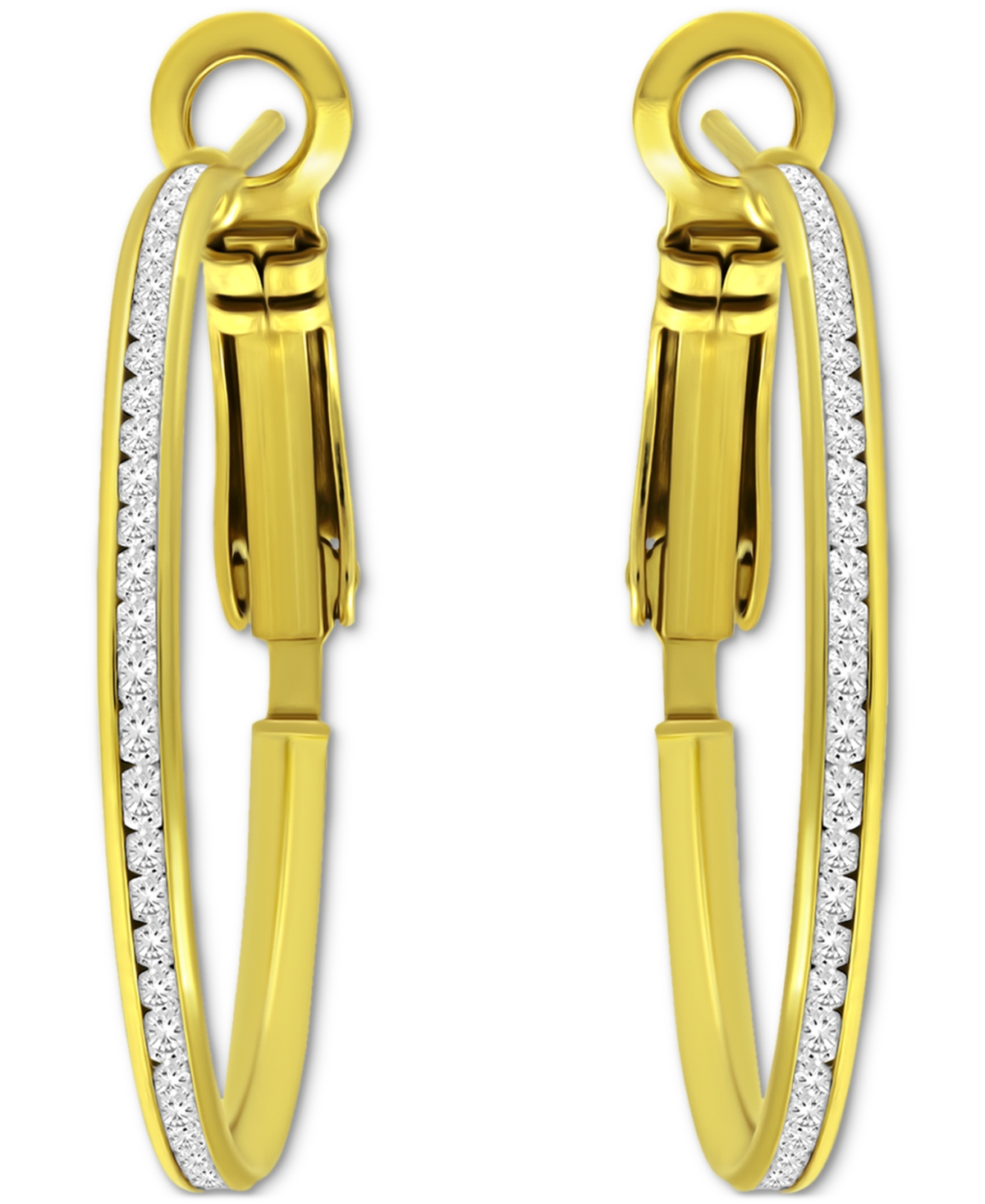 Giani Bernini Cubic Zirconia Channel-set Medium Hoop Earrings, 1.18", Exclusively At Macy's In Gold