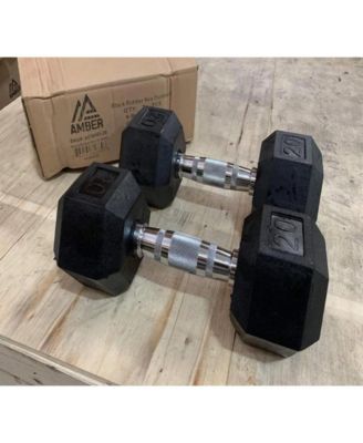 Barbell Rubber encased Hex Dumbbell Weights with Metal Handles for Strength Training, Full Body Workout. Sold as a Pairs, 30lb