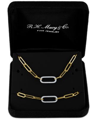 2-Pc. Set Diamond Paperclip Link Collar Necklace & Bracelet (1/4 ct. t.w.) in 14k Gold-Plated Sterling Silver